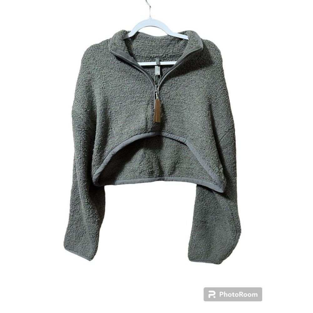 Skims Cropped Sweatshirt Smoke Gray Size L/XL Kim Kardashian Teddy Plush NWT